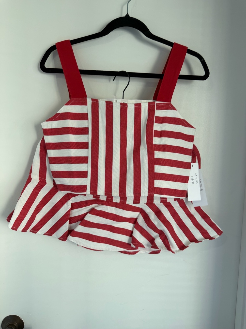 TCEC Red and White Striped Mini Peplum Tank and denim skirt set NWT